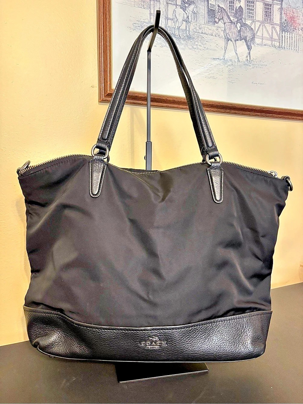 Coach Nylon Tote Black Leather-Trim Tote